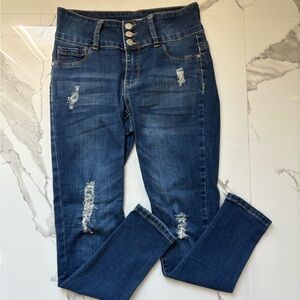 Dark Blue Distressed High-Waist Women’s Jeans